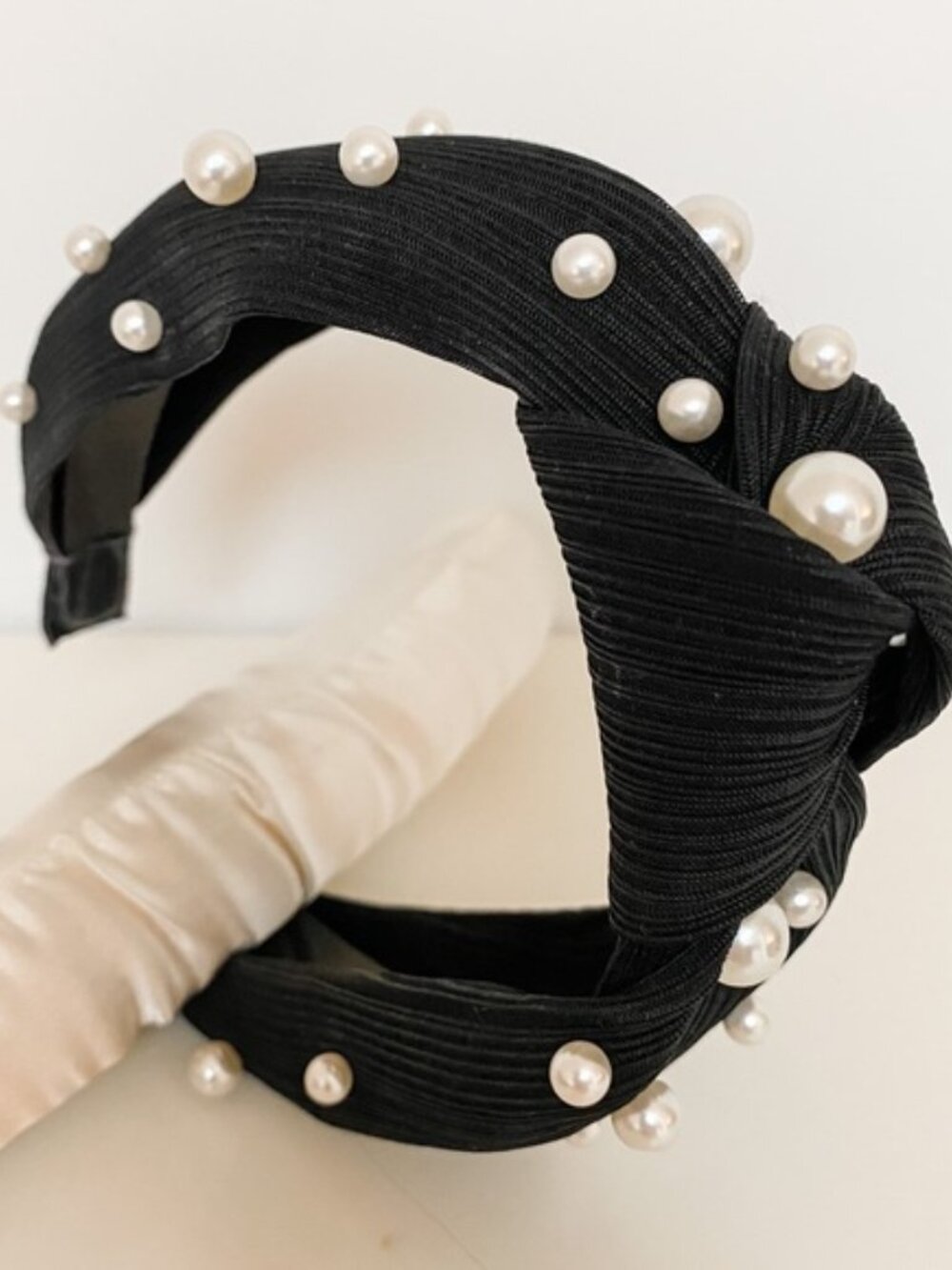 Set of 2 Chunky Headbands Black Pearl Beaded Hair Accessories